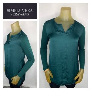 Simply Vera Wang Shine Green Blouse Petite Small